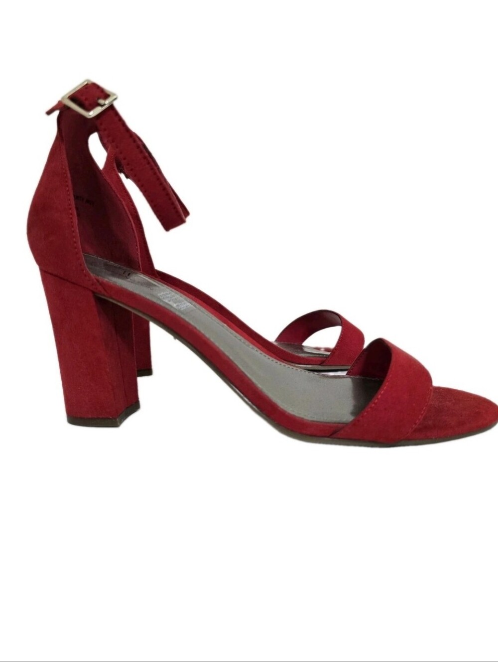 WORTHINGTON size 11W‎ Faux Suede Ankle Strap 3.5" Block Heel Sandals Red